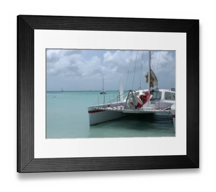 Framed Print : 01. Aruba, Palm Beach, catamaran on beach
