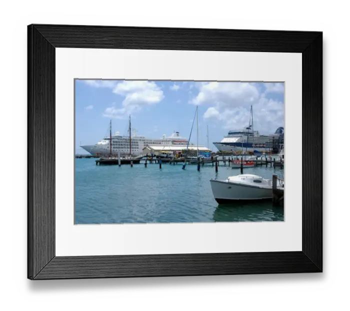 Framed Print : 01. Aruba, cruiseships docked at Oranjestad harbor (Editorial Usage Only)