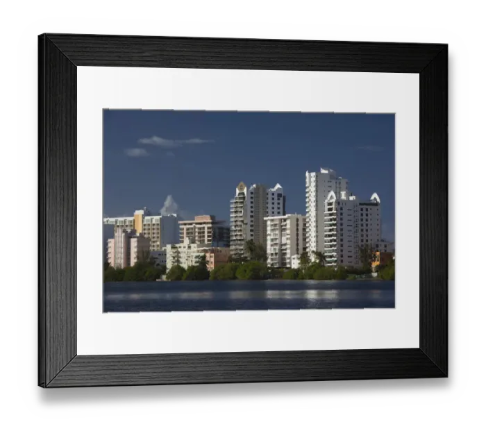Framed Print : Puerto Rico, San Juan, Condado buildings from the Laguna Del Condado