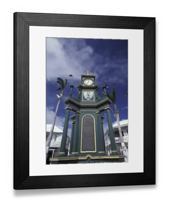 Framed Print : CARIBBEAN, St. Kitts, Basseterre Clock tower in main square