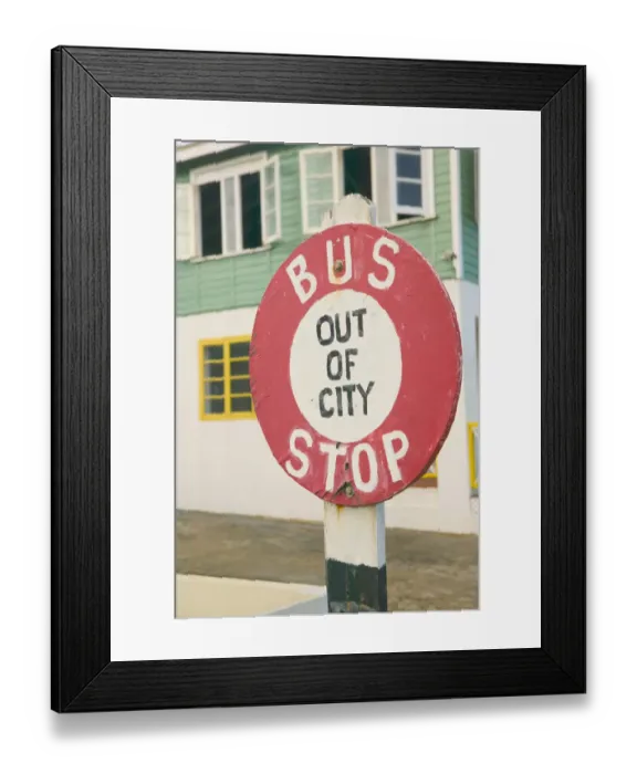 Framed Print : BARBADOS, North East Coast, Bathsheba, Bus stop sign