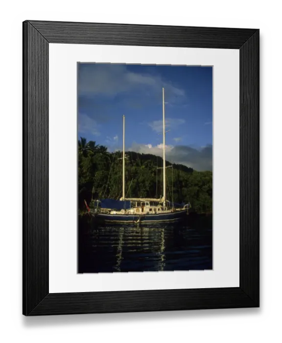 Framed Print : Caribbean: St. Lucia, Marigot Bay, sailboat anchored in harbor Framed Print : Caribbean: St. Lucia, Marigot Bay, sailboat anchored in harbor