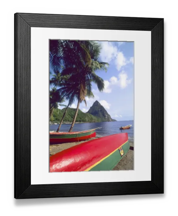 Framed Print : Fishing Boats in front of the famous Pitons in St. Lucia Framed Print : Fishing Boats in front of the famous Pitons in St. Lucia