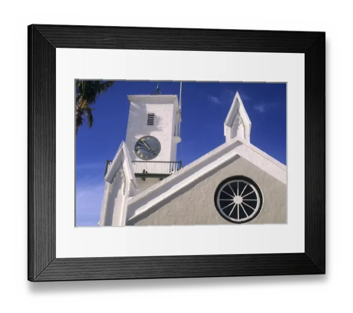 Framed Print : Famous colorful pastel architecture of St Peters Church in St Georges Island Bermuda Framed Print : Famous colorful pastel architecture of St Peters Church in St Georges Island Bermuda