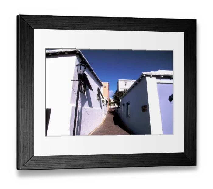 Framed Print : Caribbean, Bermuda, Town of St. George. Turn-of-the-century buildings in bright pastel Framed Print : Caribbean, Bermuda, Town of St. George. Turn-of-the-century buildings in bright pastel