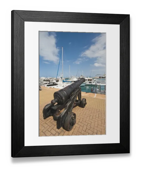 Framed Print : Bermuda. Old cannons at the marina in the Royal Naval Dockyard Framed Print : Bermuda. Old cannons at the marina in the Royal Naval Dockyard