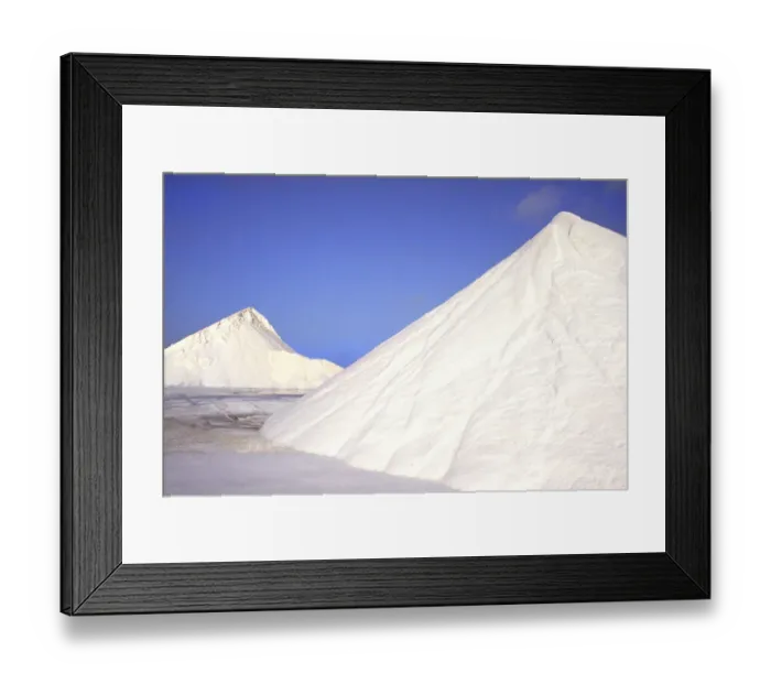 Framed Print : Mountains of Salt from mines in Bonaire in the Caribbean