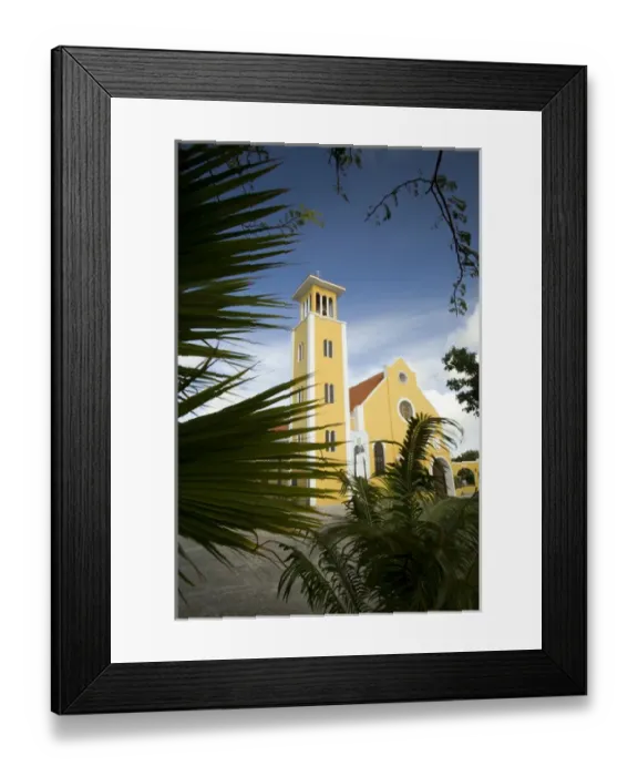 Framed Print : Caribbean, Netherlands Antilles, Bonaire, Rincon. Church and palm trees Framed Print : Caribbean, Netherlands Antilles, Bonaire, Rincon. Church and palm trees