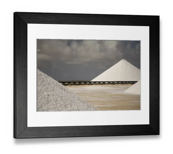 Framed Print : Caribbean, Netherlands Antilles, Bonaire, Lacre Point. Cones of crystallized salt