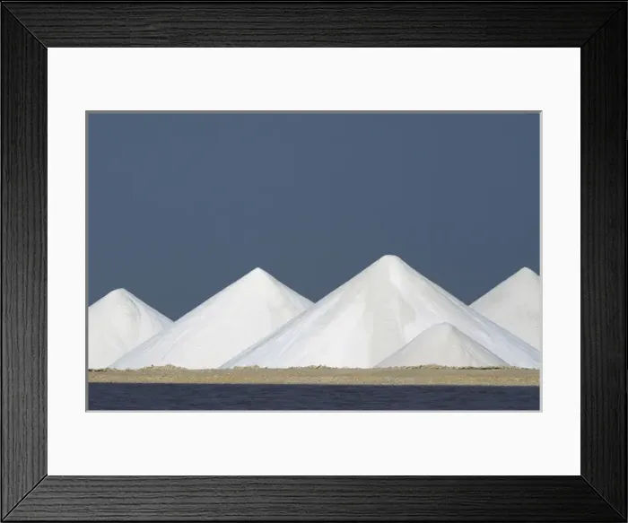 Framed Print : Salt mounds and Evaporation Ponds. Sea Salt Production Plant started in the 1600 s