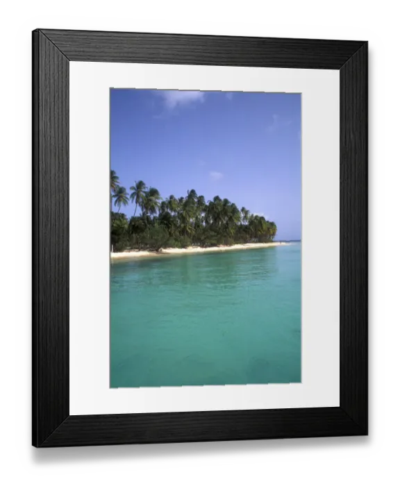 Framed Print : Pigeon point palms and beautiful beach Tobago