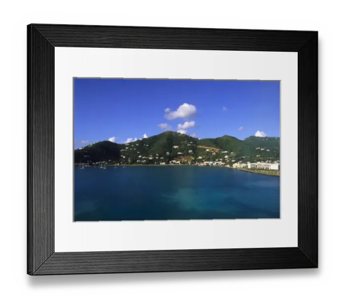 Framed Print : Ferry carrying tourtists to beautiful British Virgin Island with view of capital Framed Print : Ferry carrying tourtists to beautiful British Virgin Island with view of capital