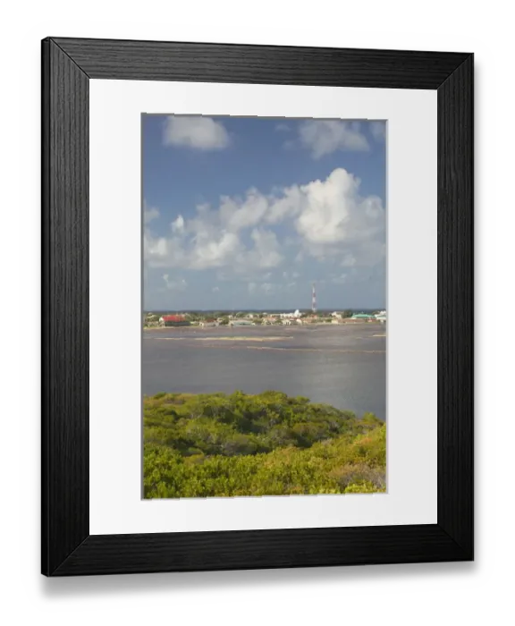 Framed Print : Caribbean, TURKS & CAICOS-Grand Turk Island-Cockburn Town: Town View with Salina