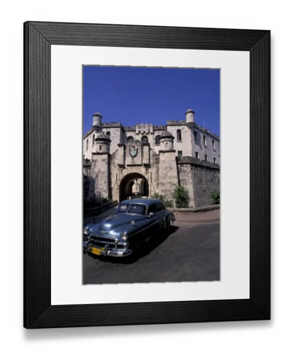 Framed Print : Cuba, Havana. Classic 1950s auto at National Police Revolution Framed Print : Cuba, Havana. Classic 1950s auto at National Police Revolution