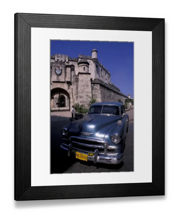 Framed Print : Cuba, Havana. Classic 1950s auto at National Police Revolution Framed Print : Cuba, Havana. Classic 1950s auto at National Police Revolution