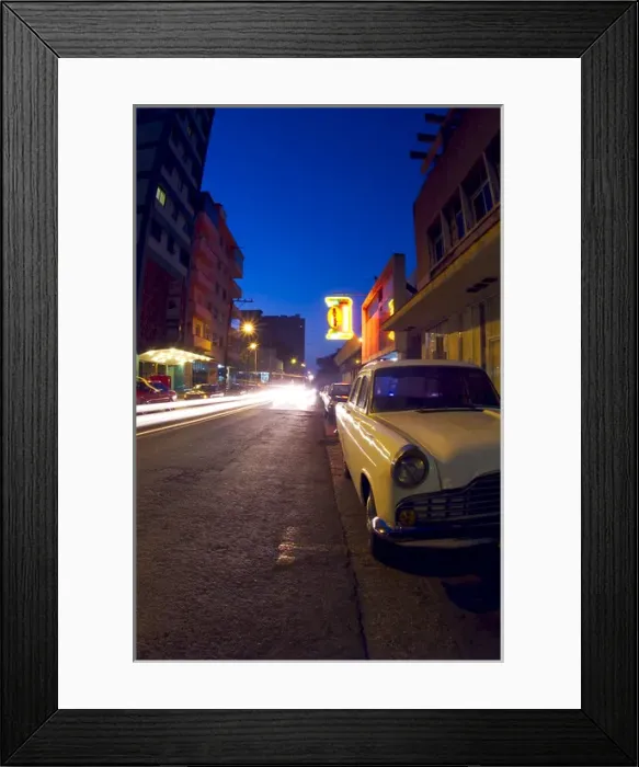 Framed Print : 01. Light Streaks of Passing Cars in Havana Cuba