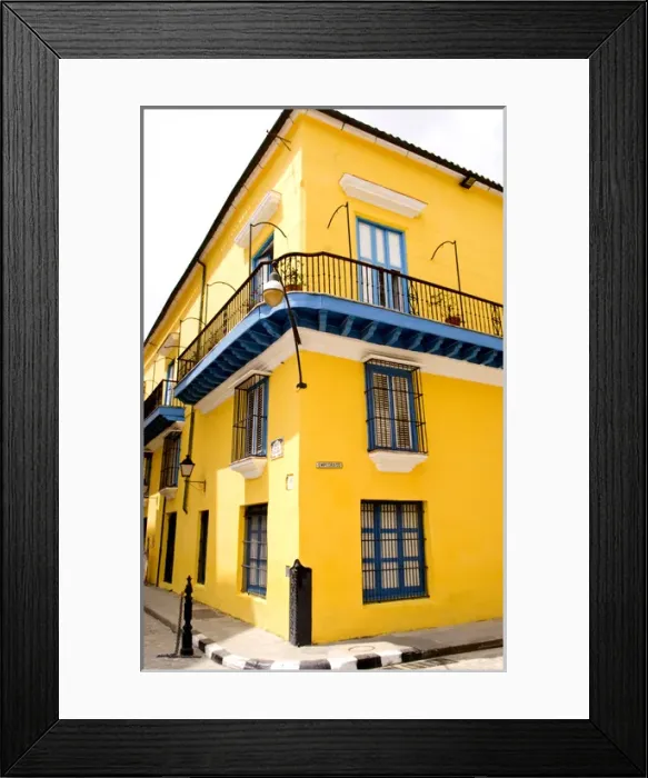 Framed Print : Colorful yellow building in Old Havana in Havana Cuba Habana Framed Print : Colorful yellow building in Old Havana in Havana Cuba Habana