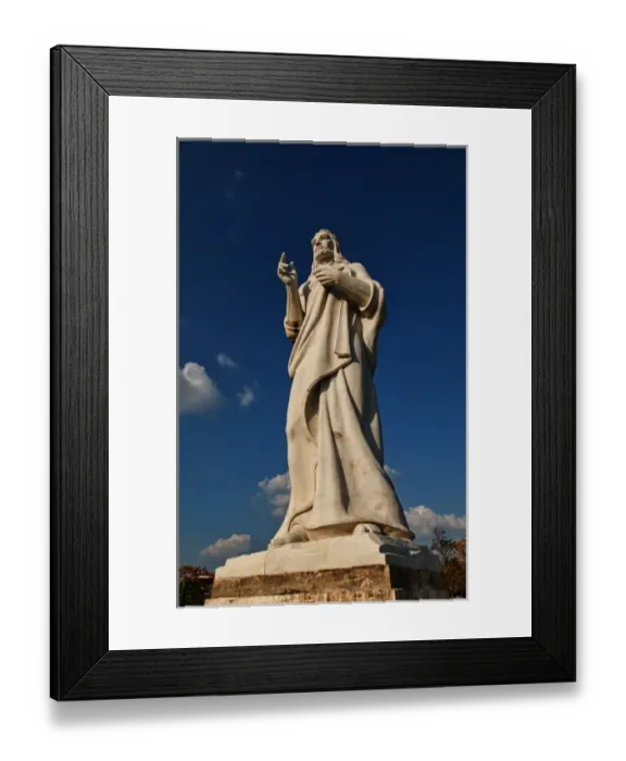Framed Print : Close up portrait of famous Christ statue on hill overlooking Havana Habana Cuba