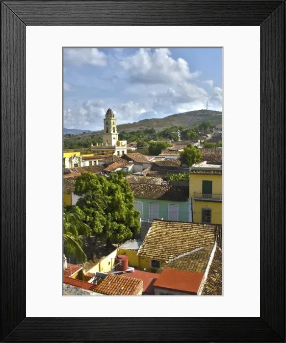 Framed Print : Scenic from above of old town of Trinidad Cuba with tile roofs and cobblestone streets