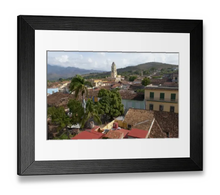 Framed Print : Scenic from above of old town of Trinidad Cuba with tile roofs and cobblestone streets
