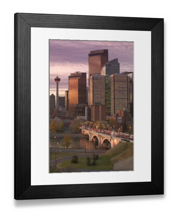 Framed Print : 02. Canada, Alberta, Calgary: Downtown Calgary, Dawn City and Centre Street Bridge