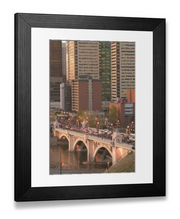 Framed Print : 02. Canada, Alberta, Calgary: Downtown Calgary, Dawn City and Centre Street Bridge Traffic