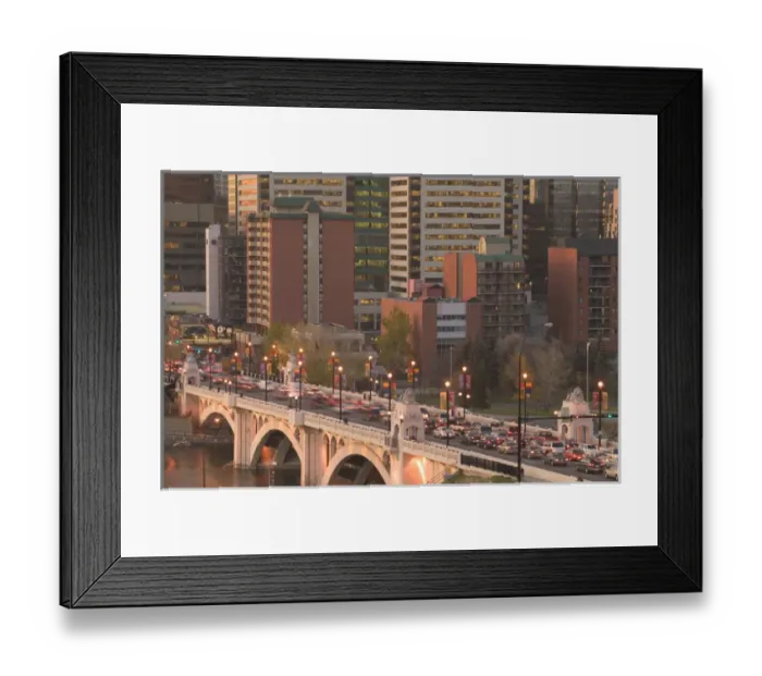 Framed Print : 02. Canada, Alberta, Calgary: Downtown Calgary, Dawn City and Centre Street Bridge Traffic Framed Print : 02. Canada, Alberta, Calgary: Downtown Calgary, Dawn City and Centre Street Bridge Traffic