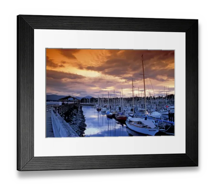 Framed Print : NA, Canada, BC, Comox Harbor, boats, sunset, filtered sky Framed Print : NA, Canada, BC, Comox Harbor, boats, sunset, filtered sky