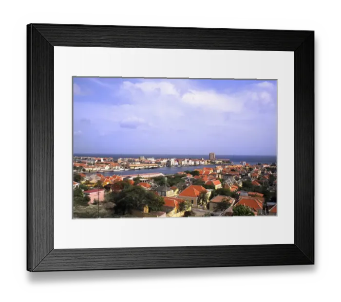 Framed Print : Pastel houses called Punda Gables of Handel Skade in downtown Curacao from Queen