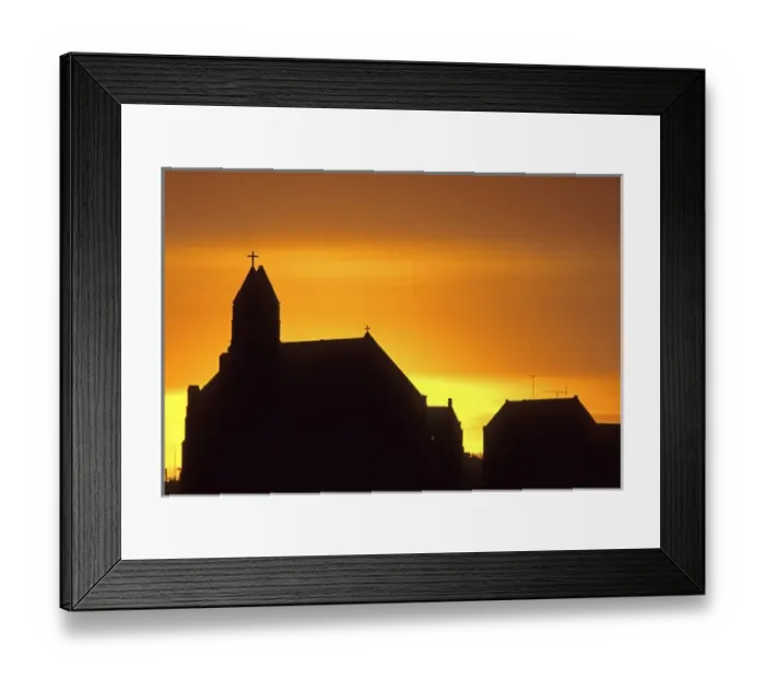 Framed Print : 01. Caribbean, Curacao. Silhouette of a church at sunset Framed Print : 01. Caribbean, Curacao. Silhouette of a church at sunset