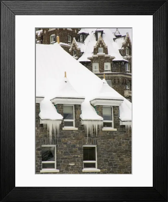 Framed Print : Canada, Banff, Detail of snowy roofline of Banff Springs Hotel