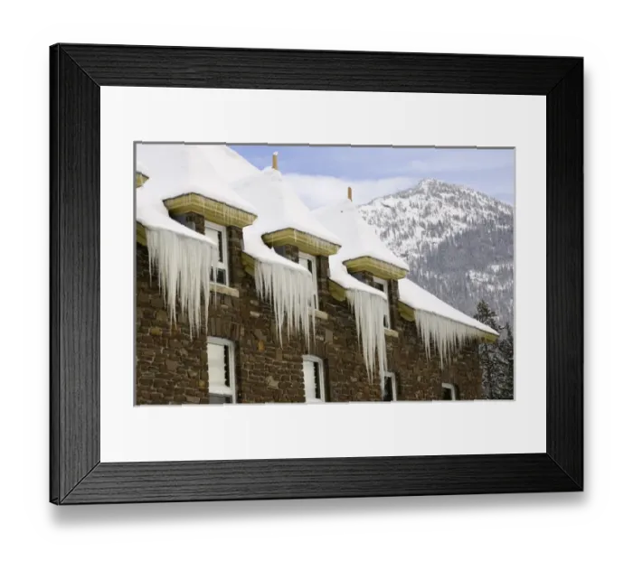Framed Print : Canada, Banff, Icicles on side of Banff Springs Hotel