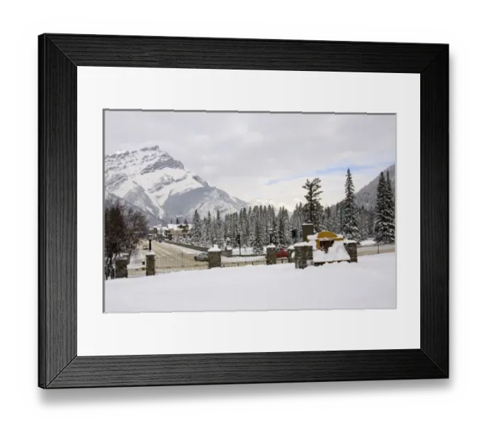 Framed Print : Canada, Banff, Snowy town of Banff with Mt. Norquay backdrop Framed Print : Canada, Banff, Snowy town of Banff with Mt. Norquay backdrop