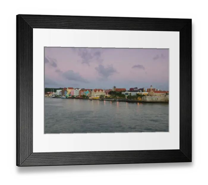Framed Print : ABC Islands - CURACAO - Willemstad: Punda - Waterfront Buildings  /  Dusk