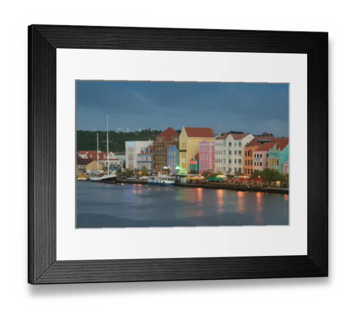 Framed Print : ABC Islands - CURACAO - Willemstad: Punda - Waterfront Buildings  /  Evening