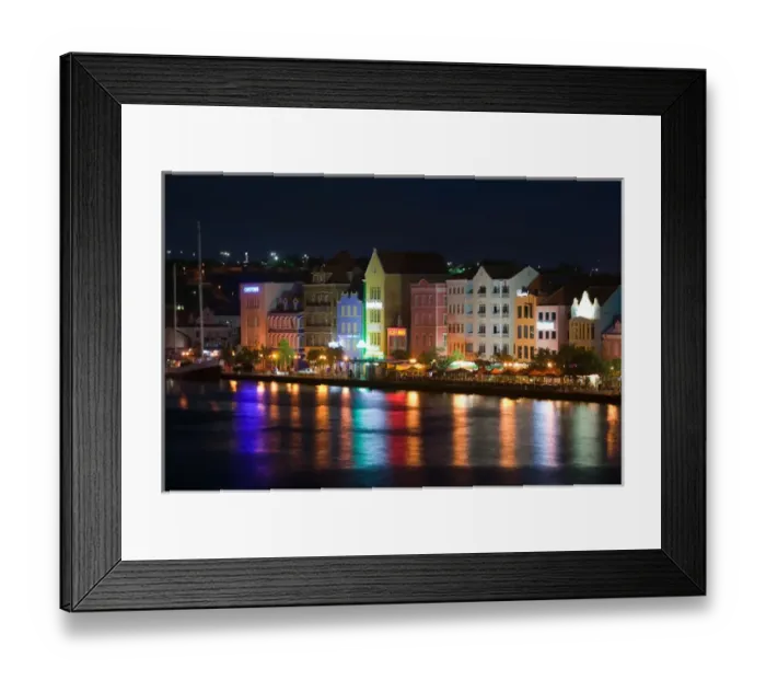 Framed Print : ABC Islands - CURACAO - Willemstad: Punda - Waterfront Buildings  /  Evening
