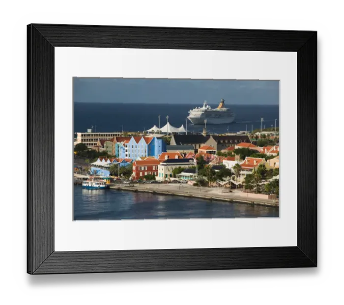 Framed Print : ABC Islands - CURACAO - Willemstad: High angle view of Otrobanda Waterfront & Cruise