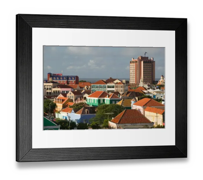 Framed Print : ABC Islands - CURACAO - Willemstad: View of PUNDA with Plaza Hotel Curacao  /  Morning