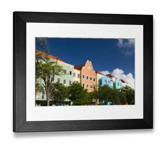 Framed Print : ABC Islands - CURACAO - Willemstad: Buildings along Otrobanda Waterfront / Morning Framed Print : ABC Islands - CURACAO - Willemstad: Buildings along Otrobanda Waterfront / Morning