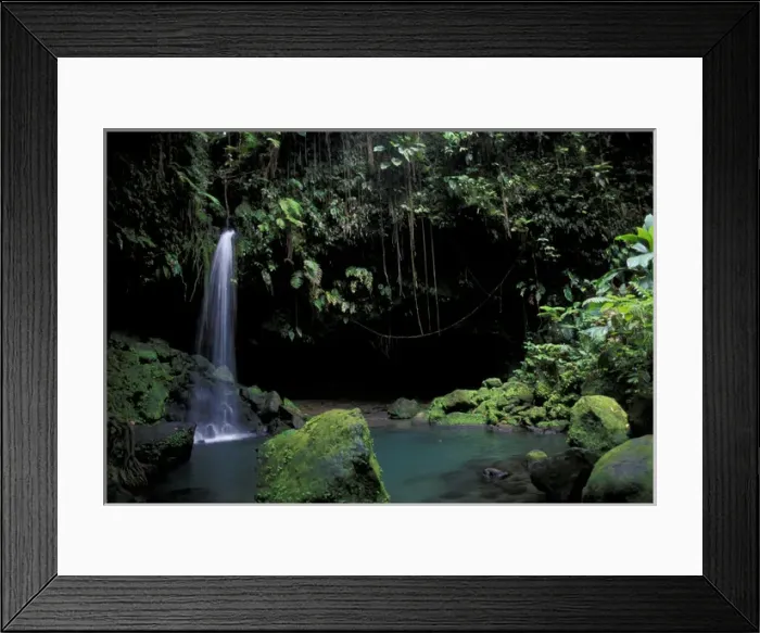 Framed Print : Caribbean, Dominica, Morne Trois Pitons National Park. Cascade and beautiful emerald pool