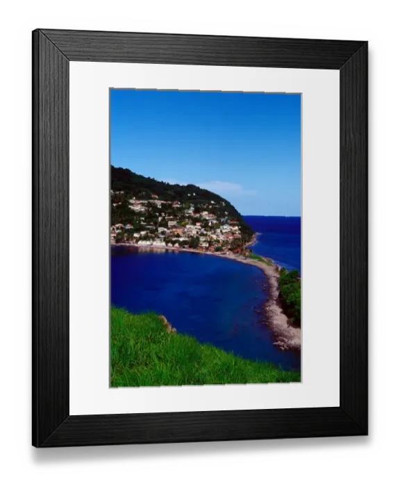 Framed Print : Village of Scotts Head, with views of Soufriere Bay and the Martinique Channel, Southern Coast