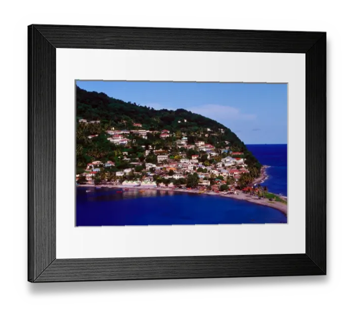 Framed Print : Village of Scotts Head, with views of Soufriere Bay and the Martinique Channel, Southern Coast