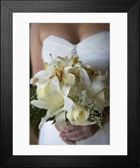 Framed Print : Caribbean, Dominican Republic, Punta Cana, Bavaro, bride holding wedding bouquet, MR Framed Print : Caribbean, Dominican Republic, Punta Cana, Bavaro, bride holding wedding bouquet, MR