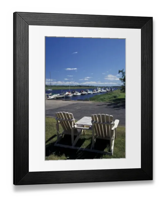 Framed Print : NA, Canada, New Brunswick, Saint John River Valley, Gagetown Lawn chairs Framed Print : NA, Canada, New Brunswick, Saint John River Valley, Gagetown Lawn chairs