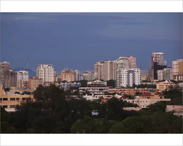 Dominican Republic, Santo Domingo, high angle view of the new town, dawn