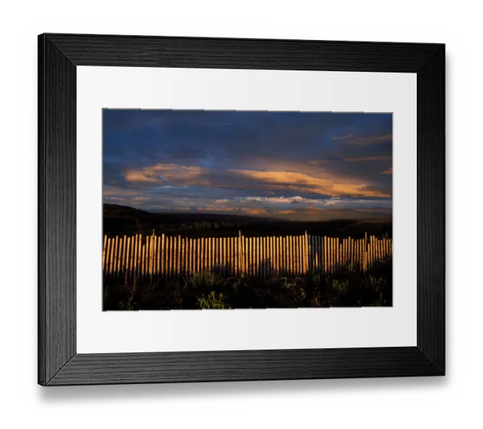 Framed Print : snow fence in the midnight sun, Demster highway, Yukon Territory, Canada