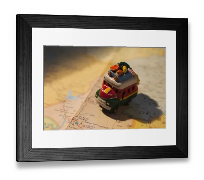 Framed Print : Dominican Republic, Punta Cana Region, Bavaro, toy bus on Dominican map Framed Print : Dominican Republic, Punta Cana Region, Bavaro, toy bus on Dominican map