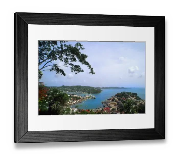 Framed Print : Aerial from mountain of St Georges in Grenada Caribbean Framed Print : Aerial from mountain of St Georges in Grenada Caribbean