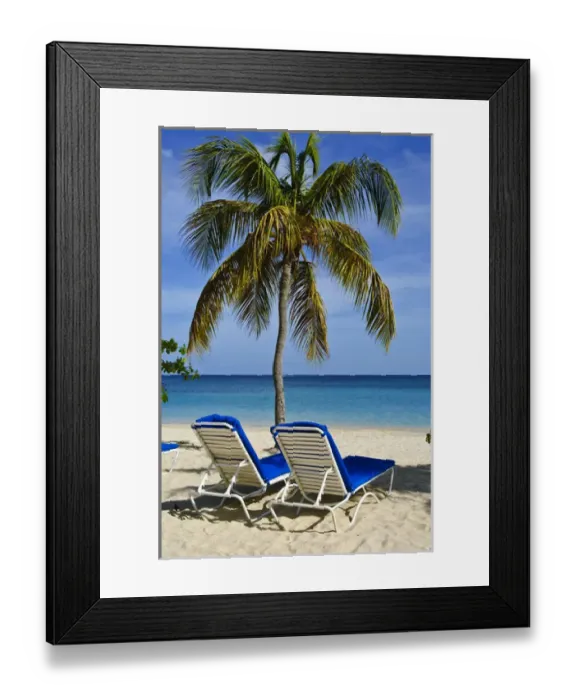 Framed Print : Grenada. Beach chairs on Grand Anse Beach Grenada