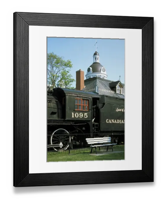 Framed Print : North America, Canada, Ontario, Kingston. City hall and historic locomotive